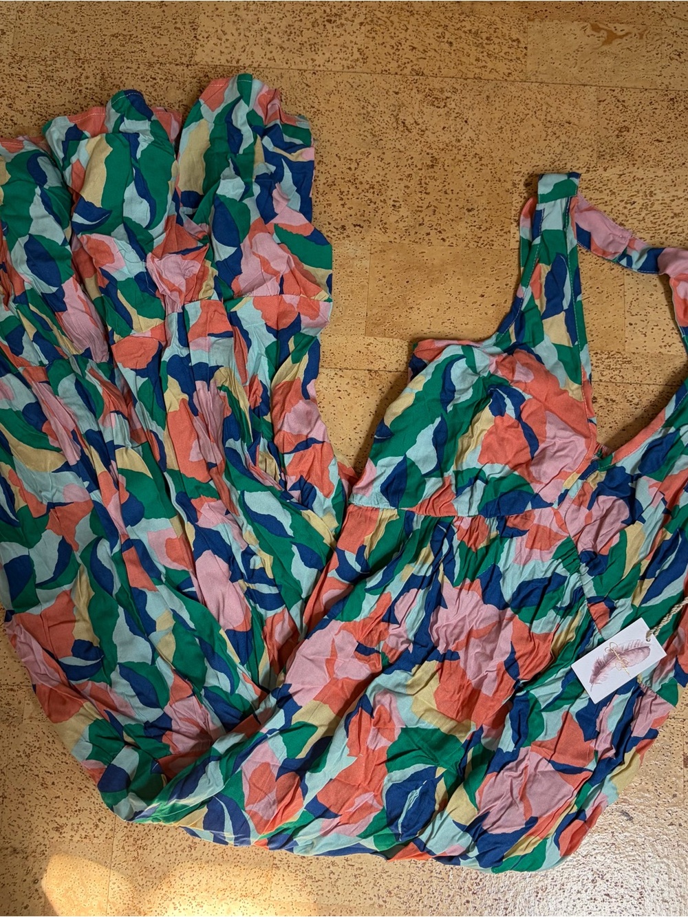 Jessica Simpson Green, Blue & Coral Abstract Print Maxi Dress